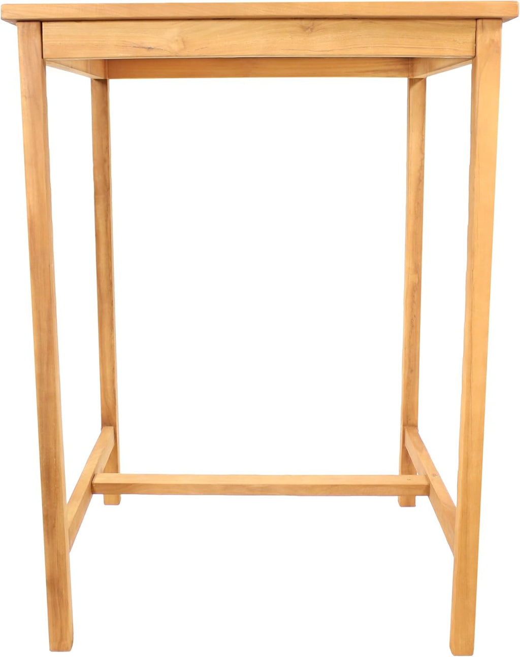 Sunnydaze 2-Person Solid Teak Wood Square Patio Bar Table - for Indoor or Outdoor Use - 31" Square x 43.5" H