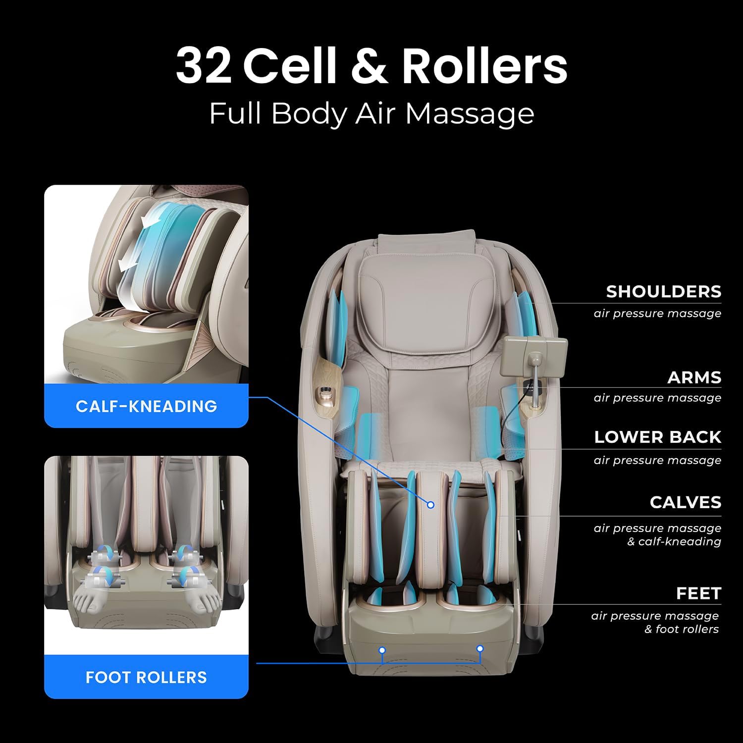 Titan 4D Endor l 4D Full Body Massage Chair l SL Track l 3 Stage Zero Gravity Reclining l Body Relief l Automatic Body Scanning l Specialized Massage Programs l Bluetooth Speakers (Taupe)
