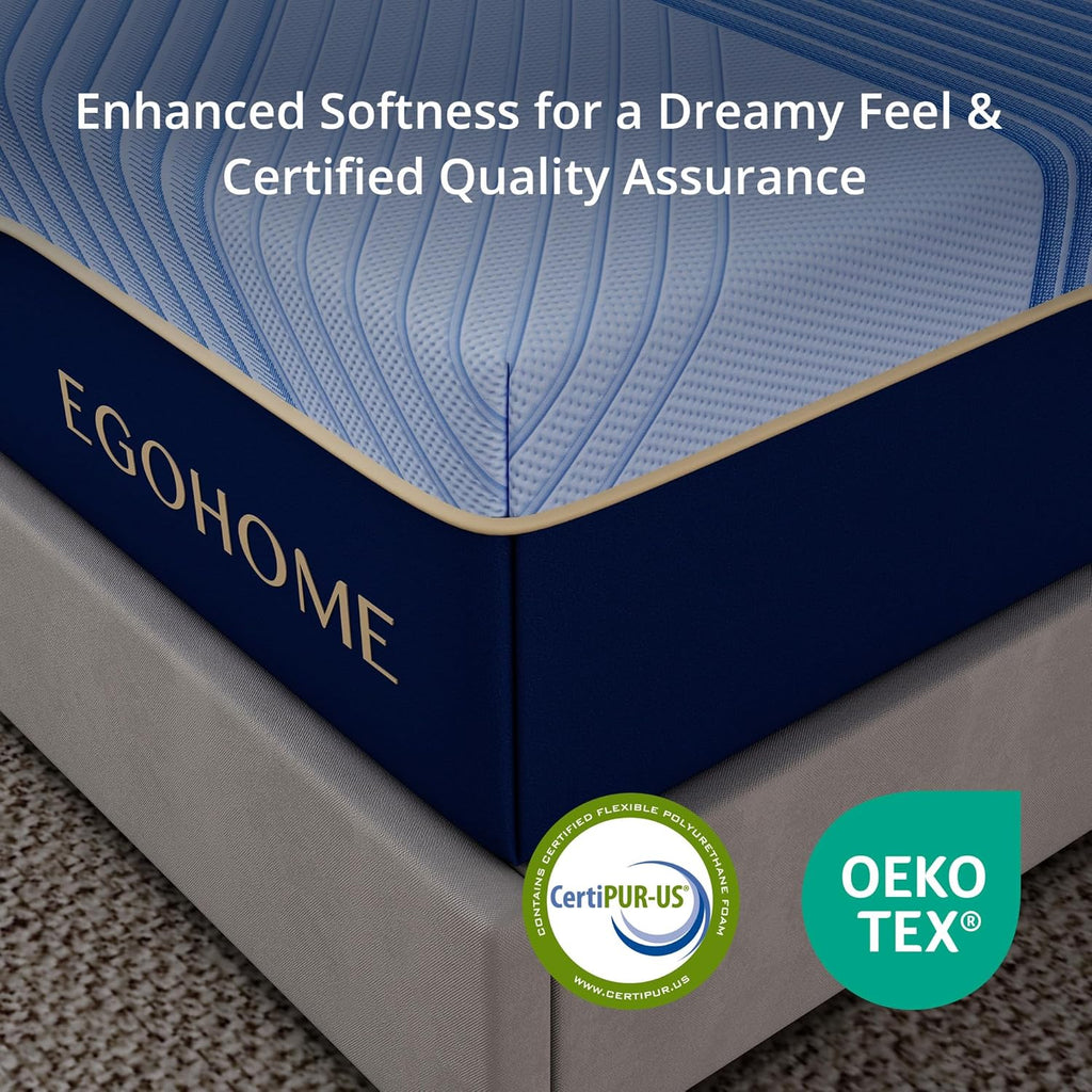 EGOHOME 12 Inch Queen Mattress in a Box, Copper Gel Memory Foam for Cool Sleep, Fiberglass-Free, Pressure Relieving, Medium Firm, CertiPUR-US Certified, 80''L x 60''W