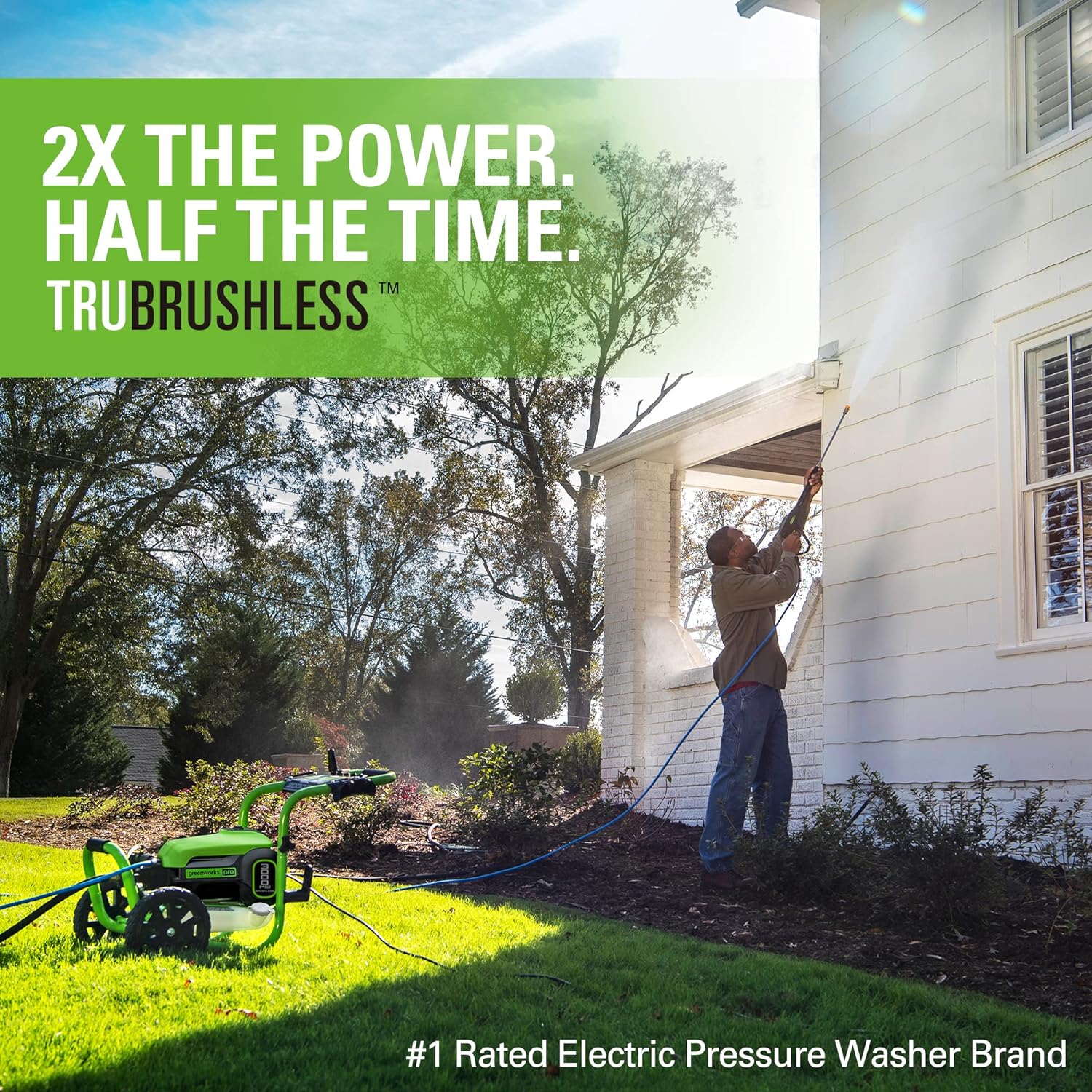 Greenworks Pro Brushless 3000 PSI (CSA Certified) 2.0 GPM Max / 1.1 GPM Electric Pressure Washer (Rugged Steel Frame  25 FT Hose  35 FT GFCI Power Cord)