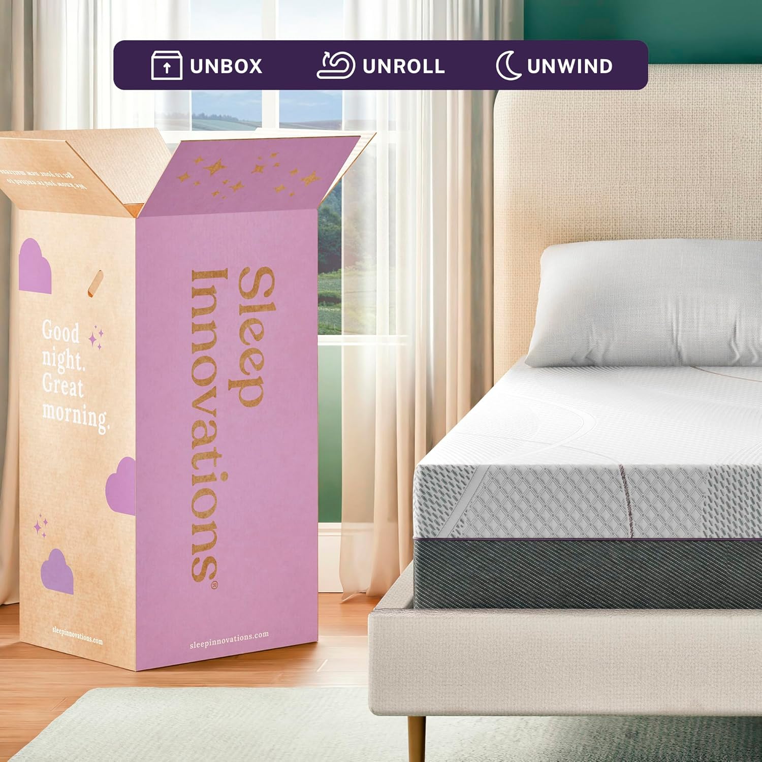 Sleep Innovations Marley 12 Inch Green Tea Gel Memory Foam Mattress, California King Size, Bed in a Box, Medium Firm Feel