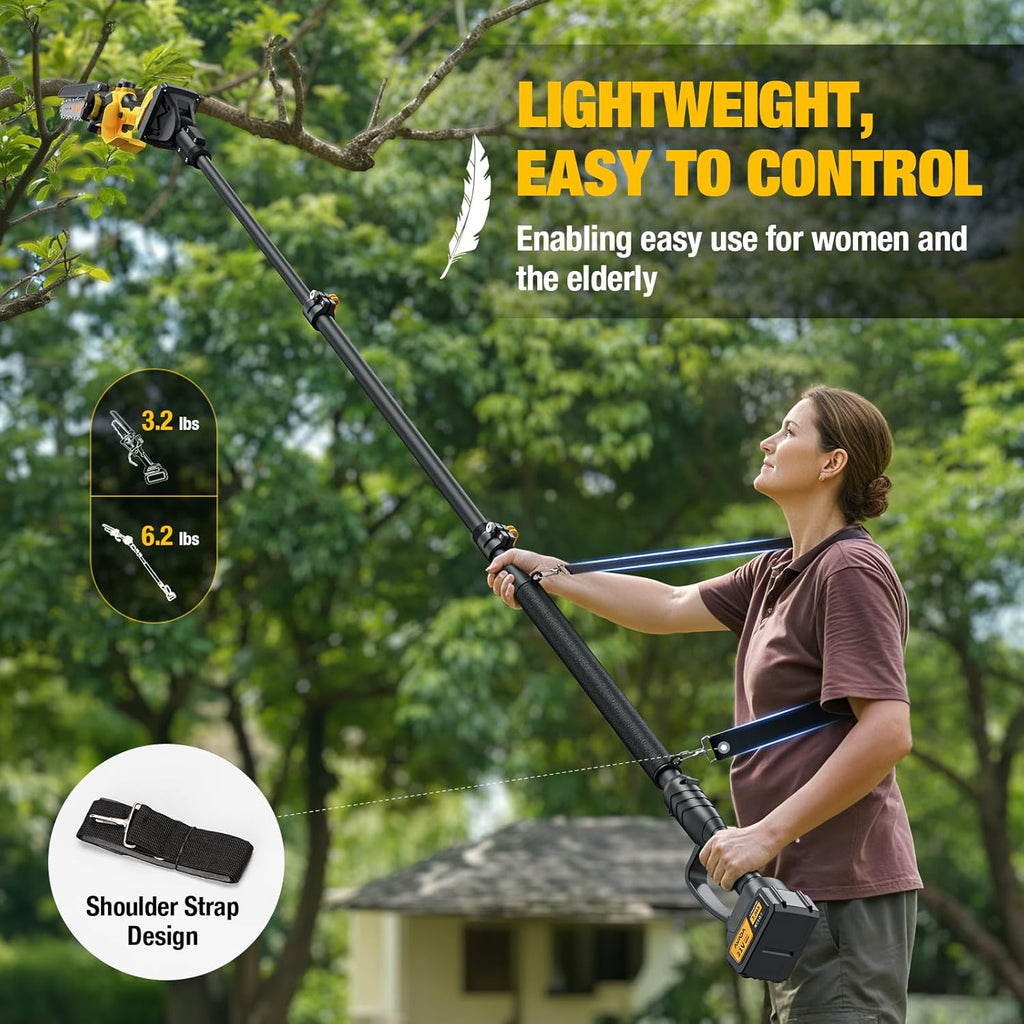 2-in-1 Electric Pole Saw - 6 Inch Brushless Mini Chainsaw with Extension Pole 2x3000mAh Batteries  Lightweight  15.7FT Reach Extension Tree Trimmer Cordless Pole Saws for Tree Trimming Pruning