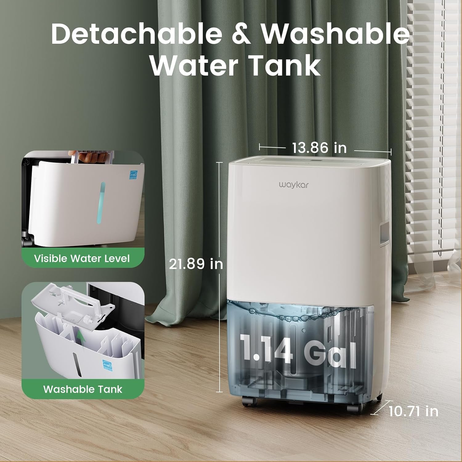 Waykar 120 Pints Energy Star Dehumidifier for Spaces up to 6,000 Sq. Ft at Home, in Basements and Large Rooms with Drain Hose and 1.14 Gallons Water Tank