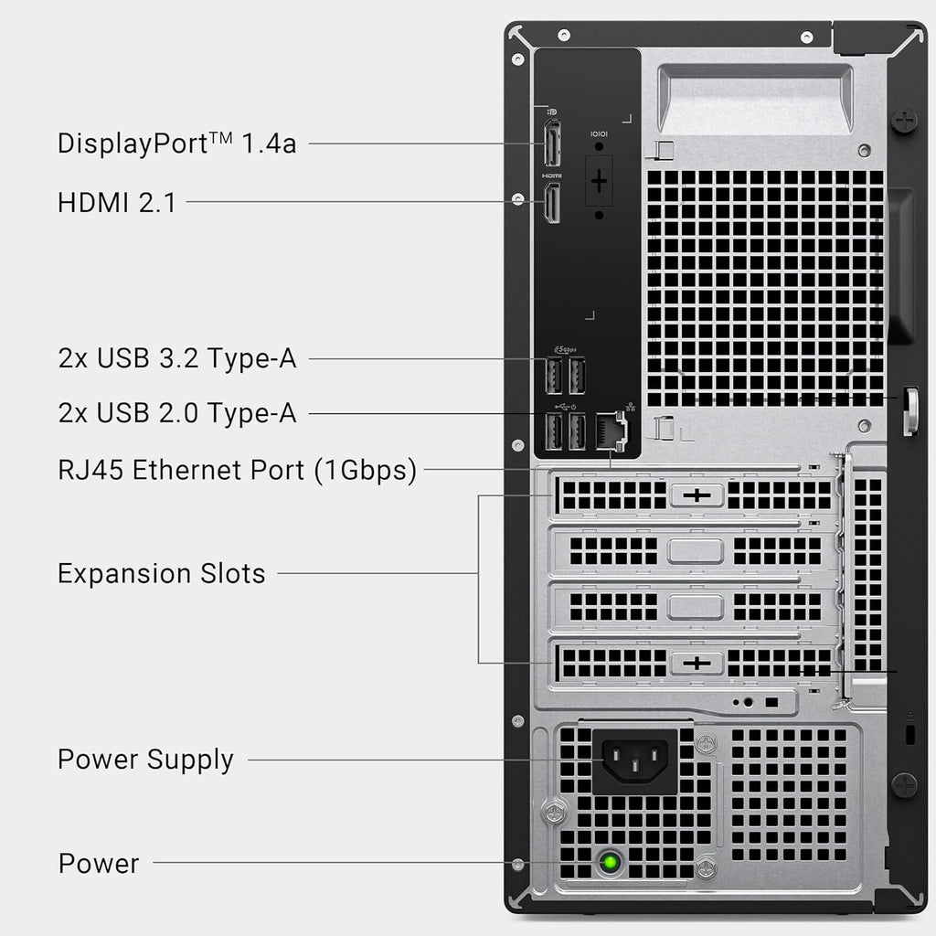 Dell Tower Desktop ECT1250 - Intel Core Ultra 7-265 Processor  UHD Graphics  16GB Memory  1TB M.2 SSD  3.0 SD Card Reader  Wired Keyboard and Mouse  Windows 11 Home  Basic Onsite Service