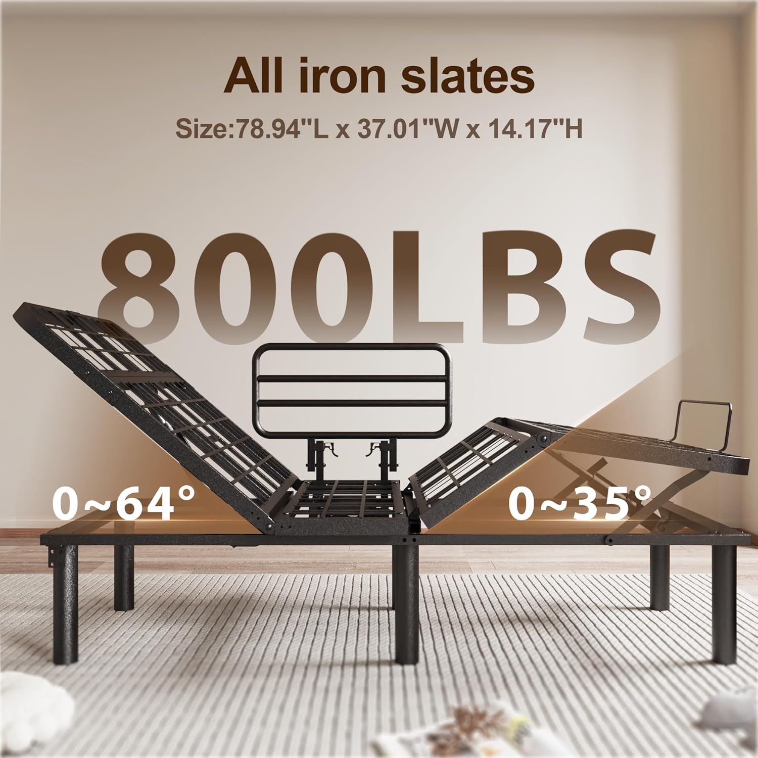 Adjustable Twin XL Bed Frame with One Side Rail, Electric Ergonomic Base for Comfort & Safety – Ideal for Seniors, Home Care & Hospital Use