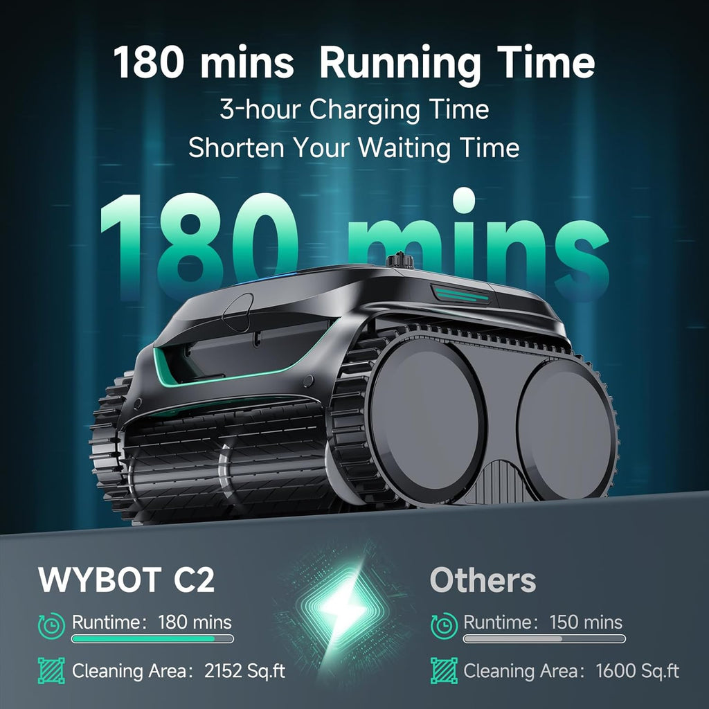 (2026 Upgraded) WYBOT C2 Cordless Robotic Pool Cleaner  Dual Filtration  Wall Climbing & Waterline Cleaning  App Scheduling  Smart Navigation  Pool Vacuum for Inground/Above Ground Pools-2152 Sq.ft