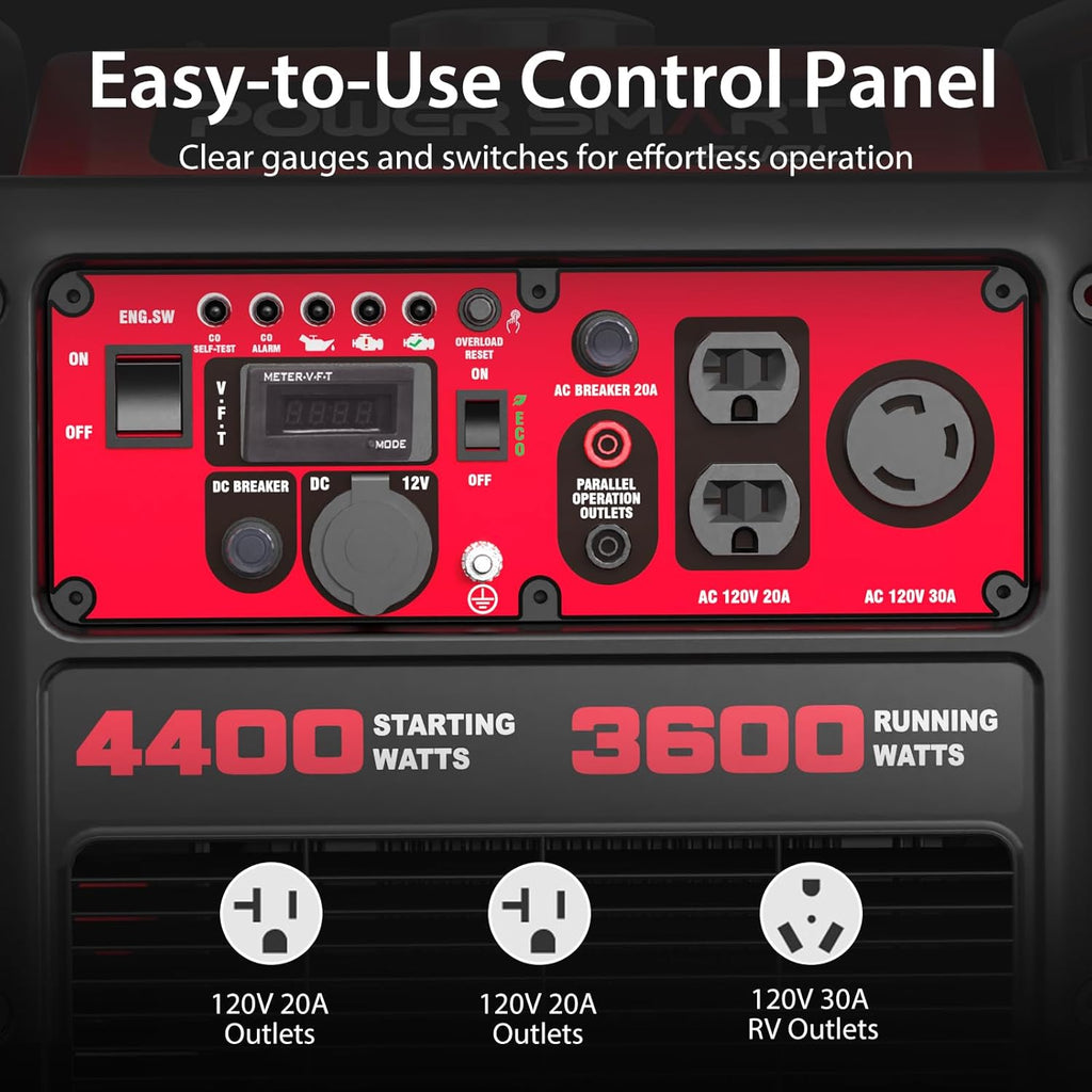 PowerSmart 4400-Watt Portable Inverter Generator  Gas Powered  CO-Sensor  Lightweight & Quiet for Home Use and Emergency Backup  Camping  EPA Compliant