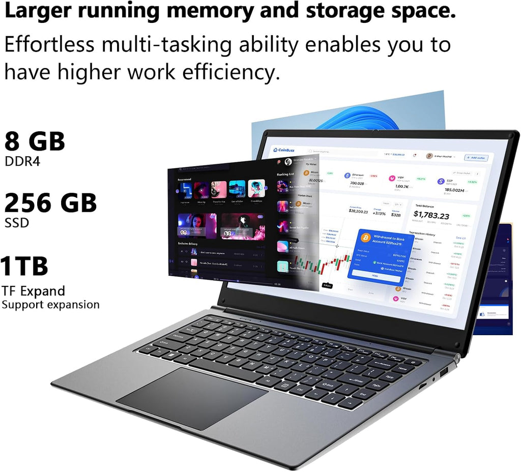 laptop 16-inch   8GB DDR 256GB SSD portable laptop computer  expandable to 1TB  Pentium quad-core CPU up to 2.64 GHz  9000mAh battery  interface  USB3.0 interface  dual-band WiFi  webcam  slim laptops