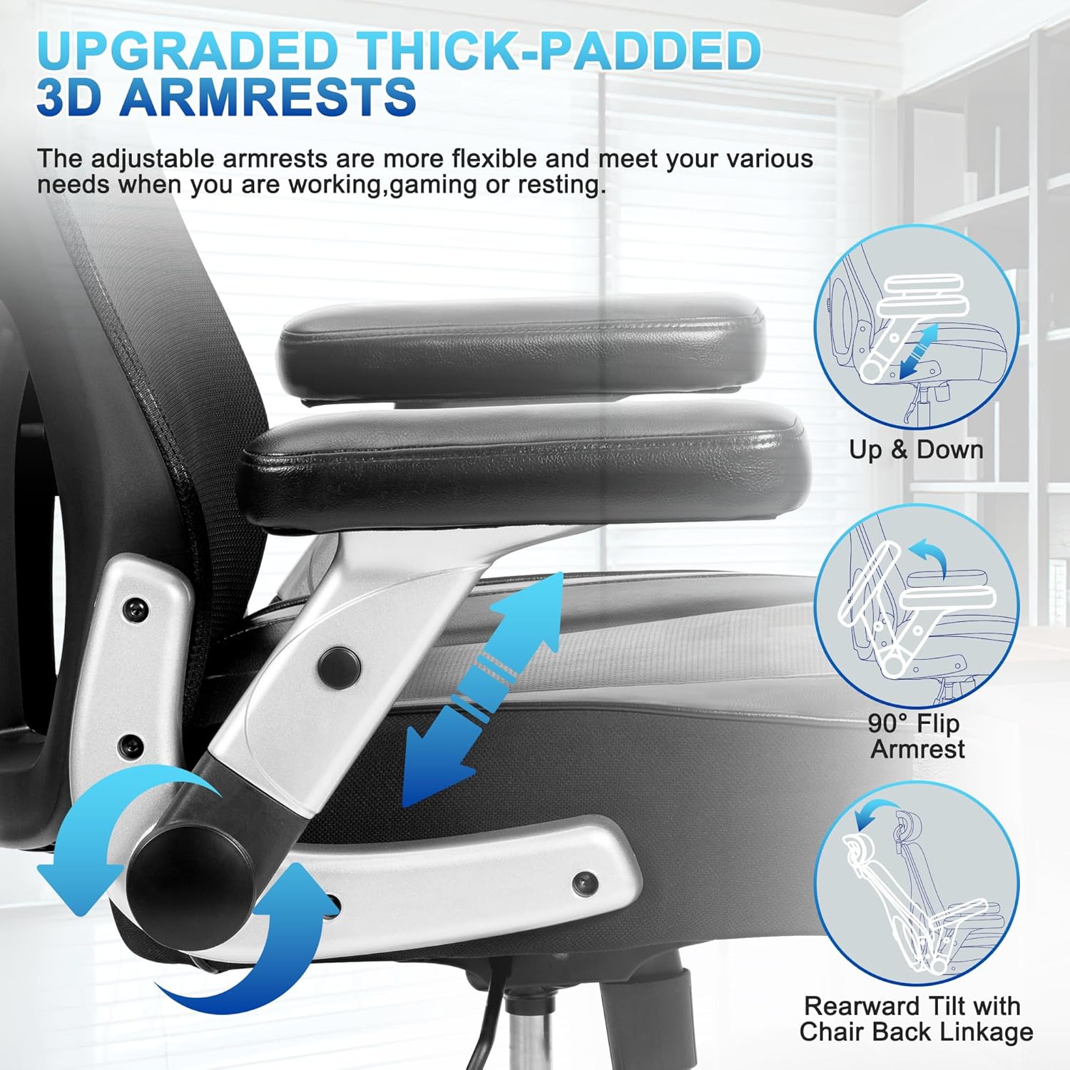 Super Big and Tall Office Chair 700lbs, Heavy Duty Executive Computer Chair with Rubber Wheels 3D Flip Arms, Ergonomic Mesh High Back Desk Chair, Extra Wide Seat Adjustable Lumbar Support and Headrest