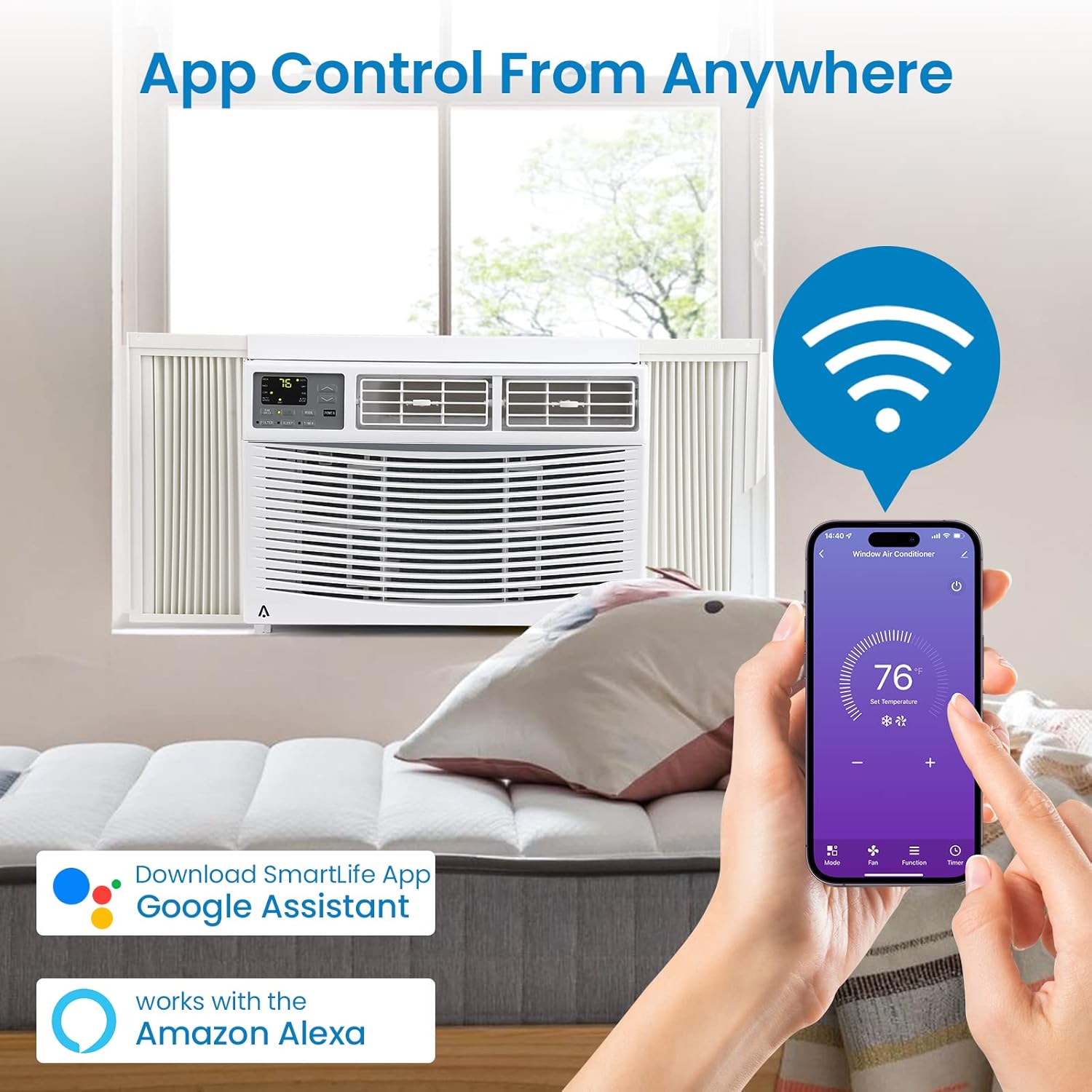 8000 BTU Smart WiFi Window Air Conditioner, Cools Up to 350 Sq. ft., Energy Saving AC Unit with Remote Control, App & Voice Control, 24H Timer, Quiet Operation for Living Room, Office