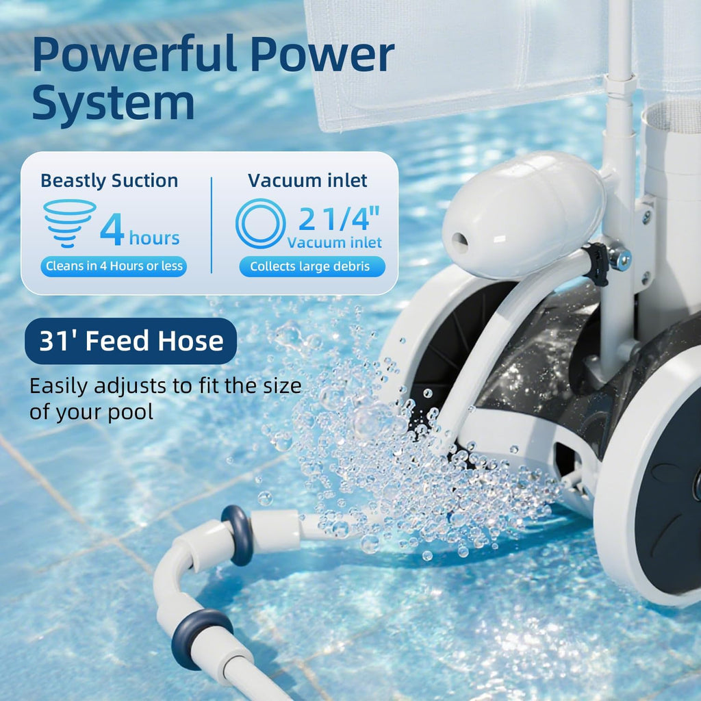 MAKHOON Upgrade Pool Pressure Side Sweeper – Professional Pool Cleaner for Efficient Swimming Pool Cleaning  Stable 4-Wheel Structure Design