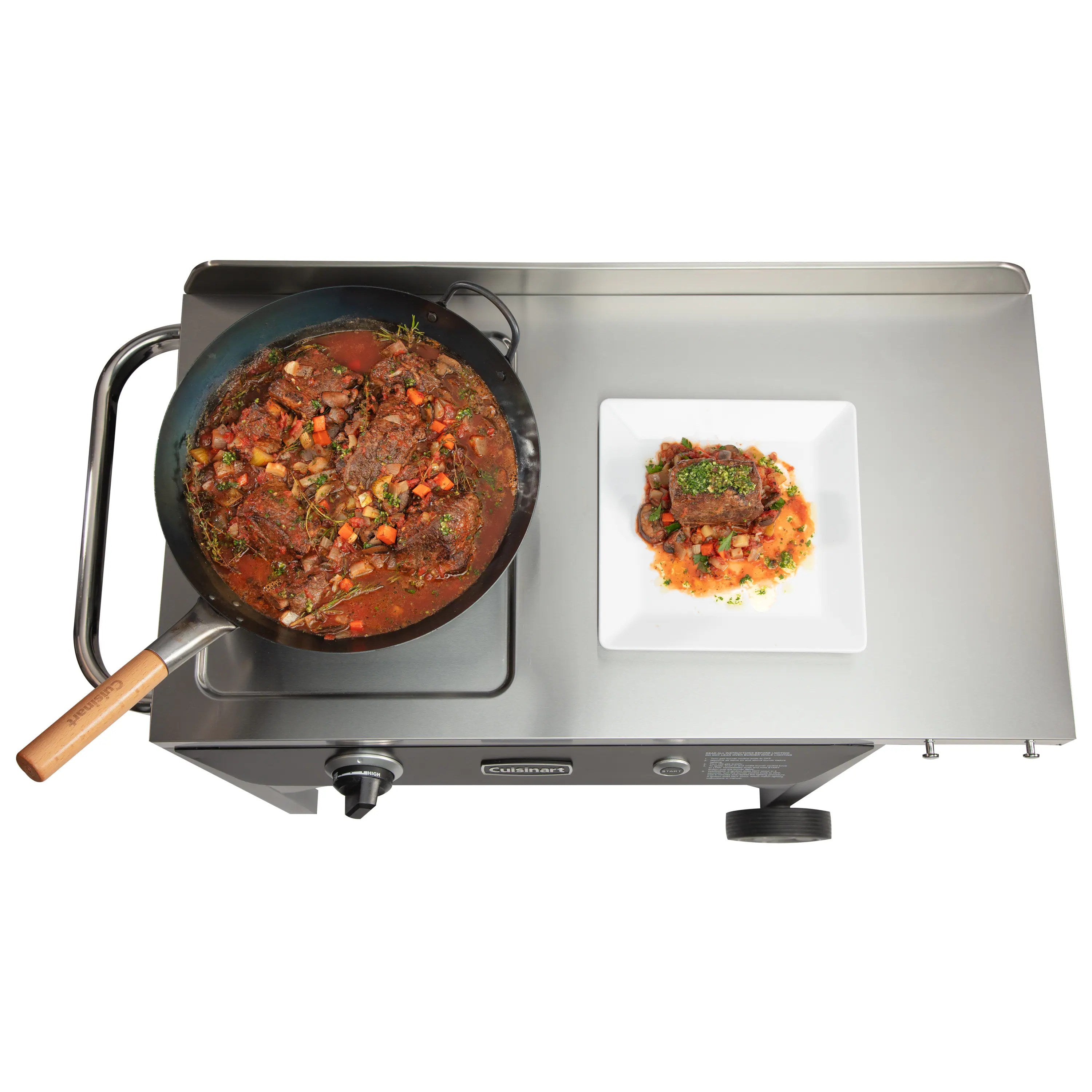 Cuisinart Outdoor Wok Station, 50,000 BTU Propane Outdoor Wok Burner w Prep Table, 14锟芥锟斤拷 Carbon Steel Wok for Stir Fry, Searing, BBQ 锟斤拷 Black