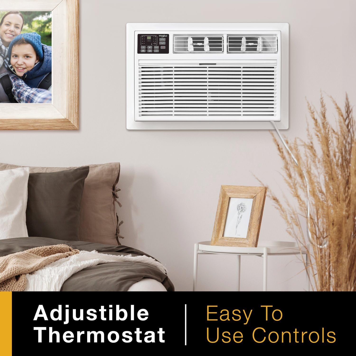 Whirlpool 10,000 BTU 230V Through-the-Wall Air Conditioner with Supplemental Heat, Dehumidifier and Remote, Wall AC Unit for Apartment, Living Room and Medium Rooms up to 450 Square Feet in White
