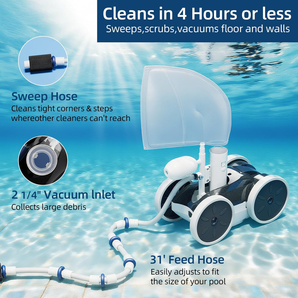 MAKHOON Upgrade Pool Pressure Side Sweeper – Professional Pool Cleaner for Efficient Swimming Pool Cleaning  Stable 4-Wheel Structure Design