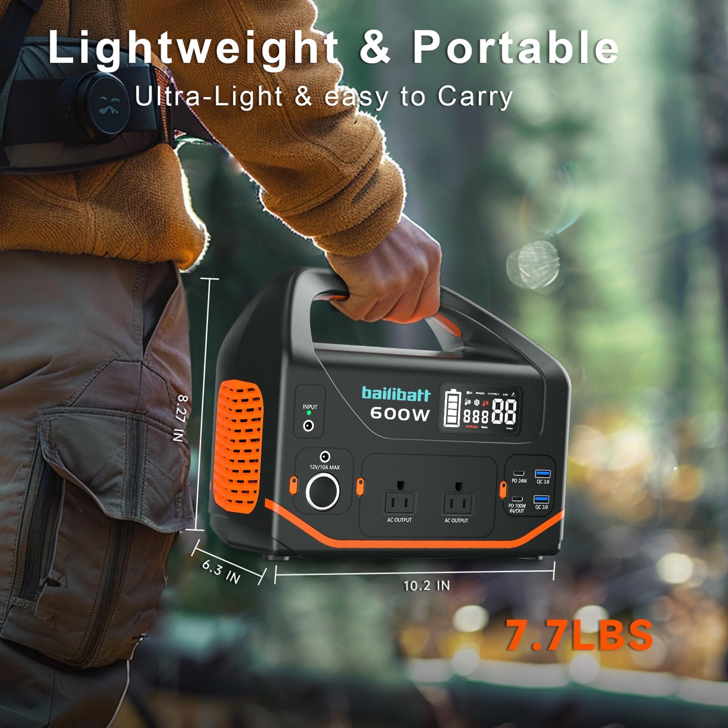 Portable Power Station 600W 293Wh Camping Lithium Battery  Portable Generator for Home Use Emergency Power Station Backup Travel Outdoor 100W PD & 120V Pure Sine Wave AC Outlet