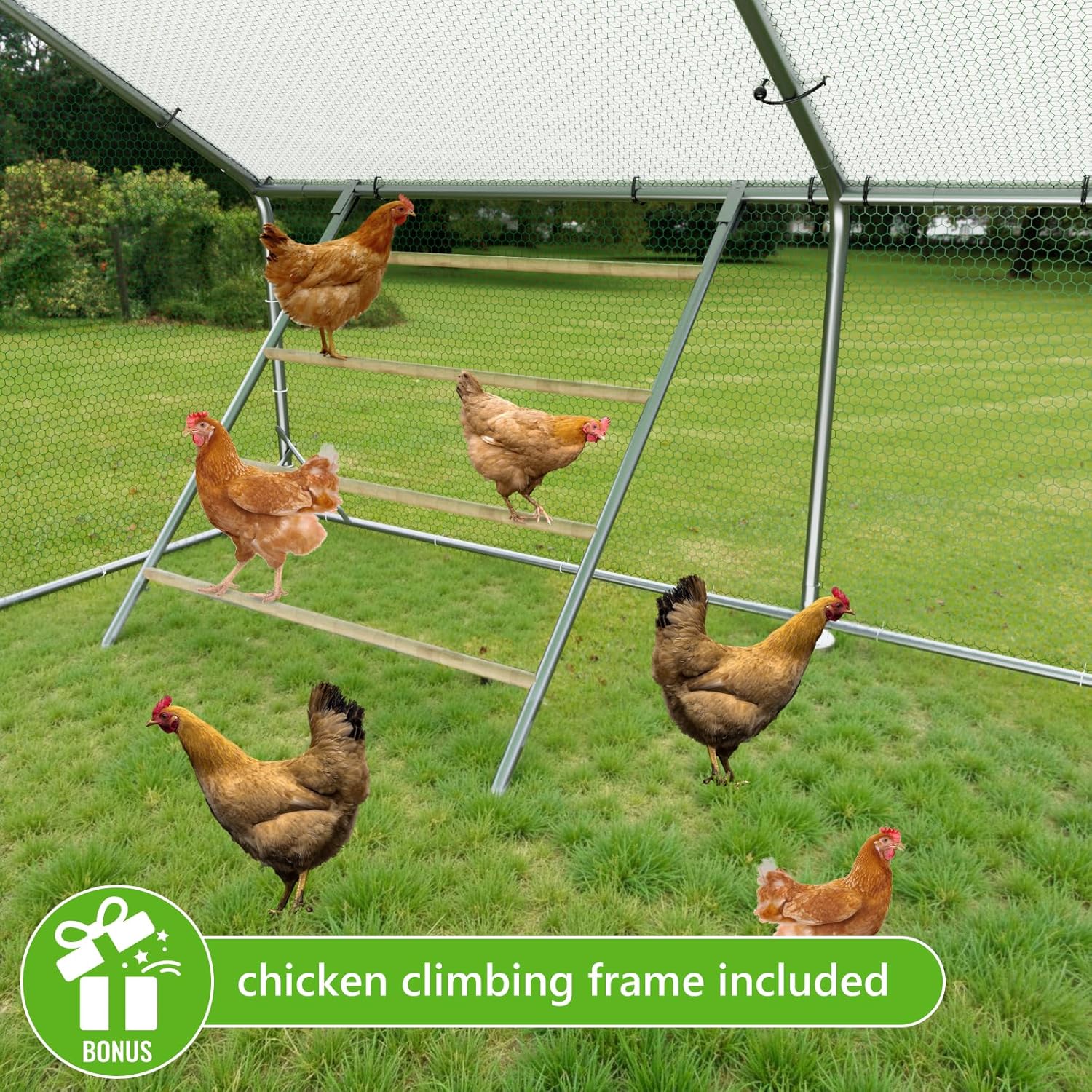 Large Chicken Coop Metal Chicken Run for Yard with Feeding Door Walk-in Chicken Pen for 20-30 Chickens Outdoor Poultry Cage with Anti-UV Cover Duck Rabbit House