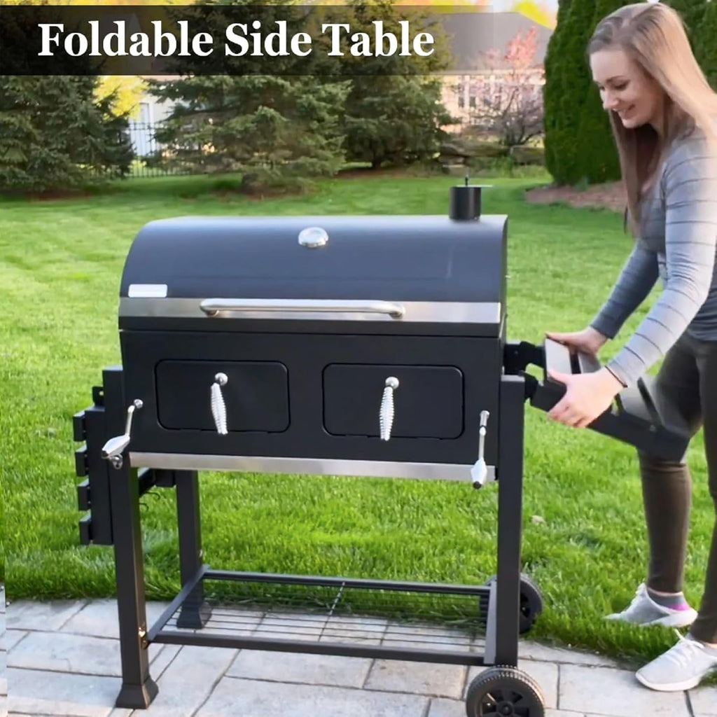 Sophia & William Extra Large Charcoal BBQ Grills with 794 SQ.IN. Cooking Area  Heavy Duty Outdoor Barbecue Grill with 2 Individual Lifting Charcoal Tray and 2 Foldable Side Table  Black
