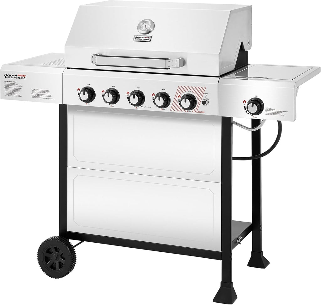 Royal Gourmet GA5401T 5-Burner BBQ Liquid Propane Gas Grill with Side Burner  Stainless Steel 61 000 BTU Output for Patio Garden Picnic Backyard Cooking  Silver