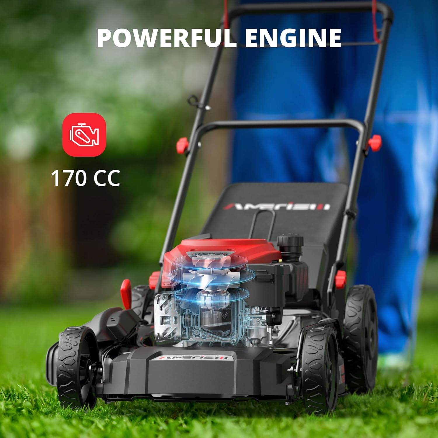 Amerisun 21" Self-Propelled Gas Lawn Mower  170cc OHV Engine with Forced Air-Cooling  3-in-1 System  Steel Deck  6-Position Height Adjustment  Foldable Handle