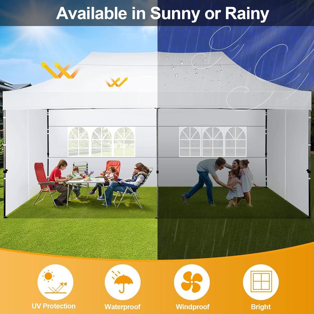 COBIZI 10x20 Pop Up Canopy with 6 Sidewall Heavy Duty Canopy UPF 50+ All Season Wind Waterproof Commercial Outdoor Wedding Party Tents for Parties Canopy Gazebo with Roller Bag(10 x 20 ft White)