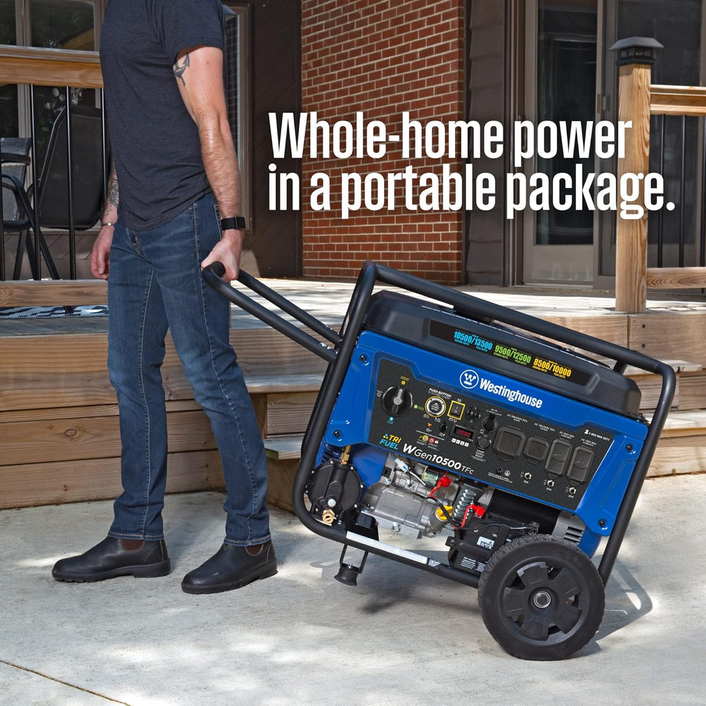 Westinghouse 13500 Peak Watt Tri-Fuel Home Backup Portable Generator  Remote Electric Start  Transfer Switch Ready  Gas  Propane  and Natural Gas Powered