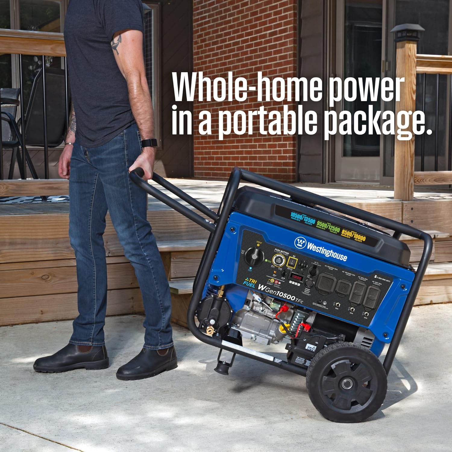 Westinghouse 13500 Peak Watt Tri-Fuel Home Backup Portable Generator  Remote Electric Start  Transfer Switch Ready  Gas  Propane  and Natural Gas Powered