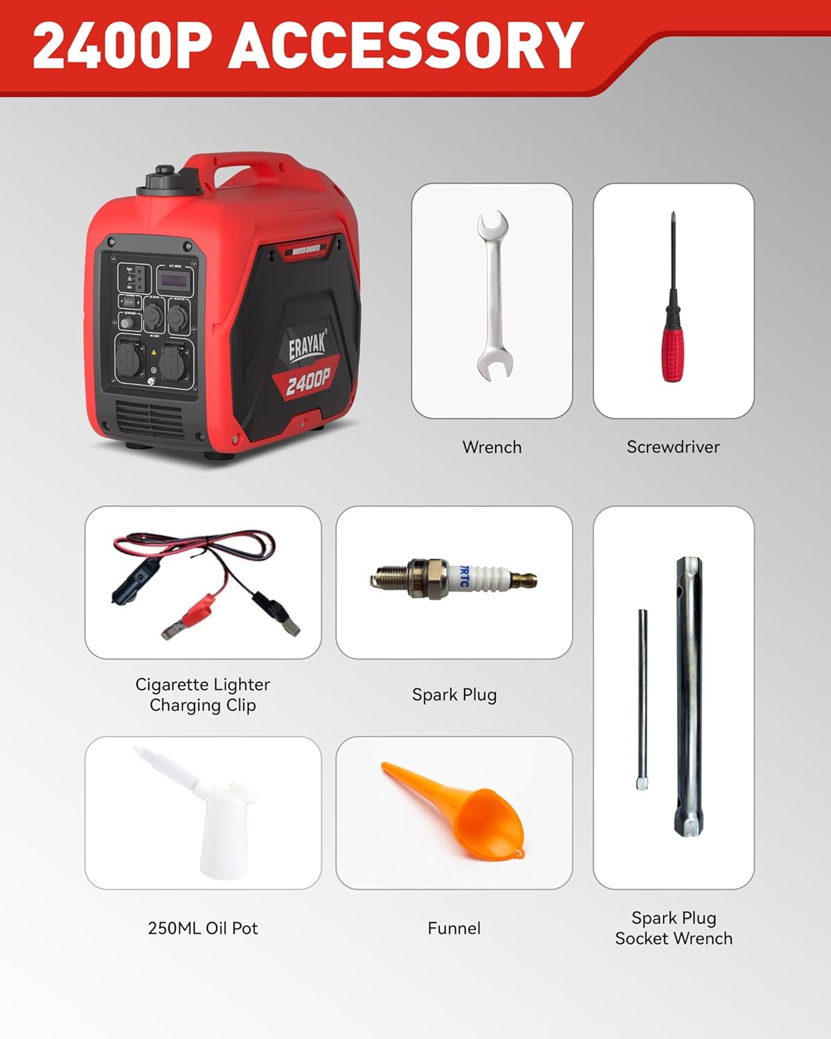 ERAYAK 2400W Portable Inverter Generator for Home Use  Super Quiet Small Generator for Camping Outdoor Emergency Power Backup  Gas Powered Engine  EPA  ECO Mode
