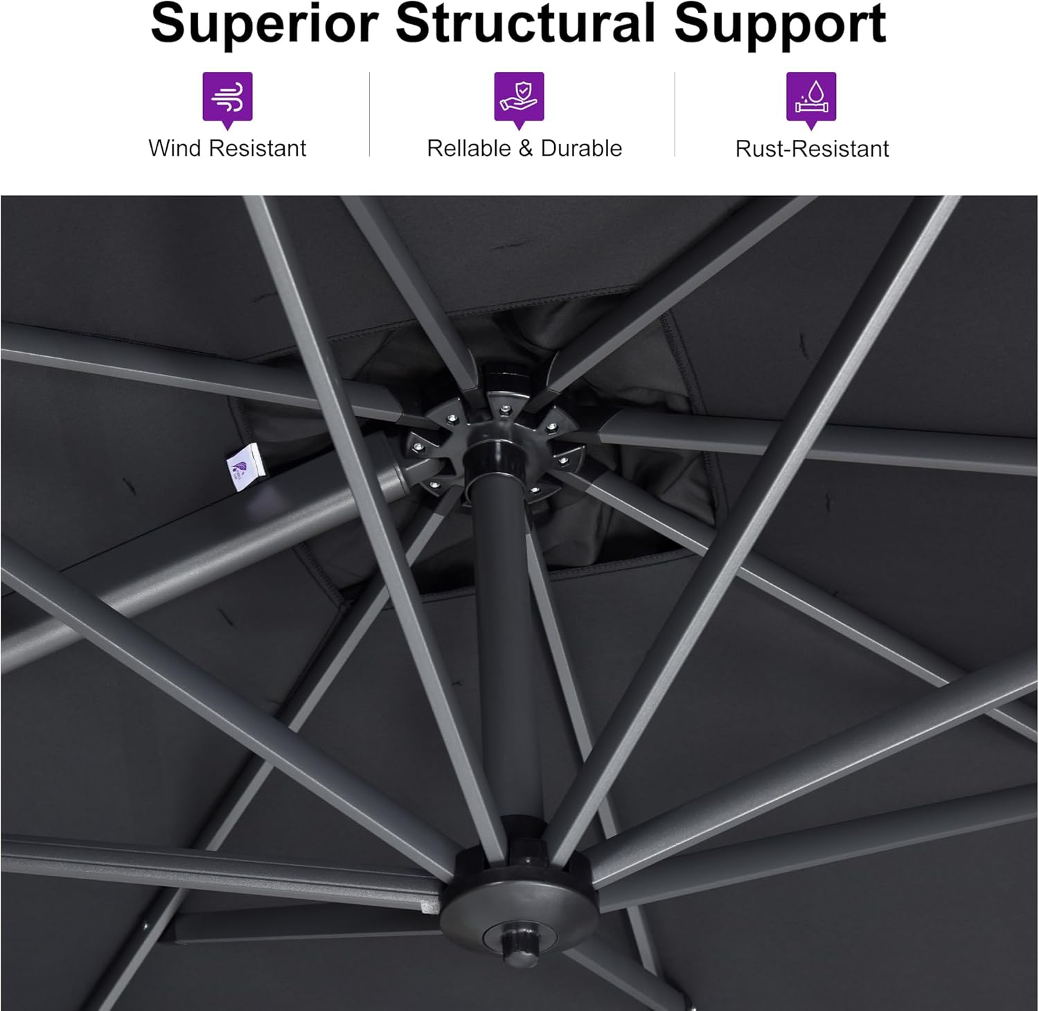 PURPLE LEAF 9 Feet Patio Umbrella Outdoor Cantilever Square Umbrella Aluminum Offset Umbrella with 360-degree Rotation for Garden Deck Pool Patio  Light Grey