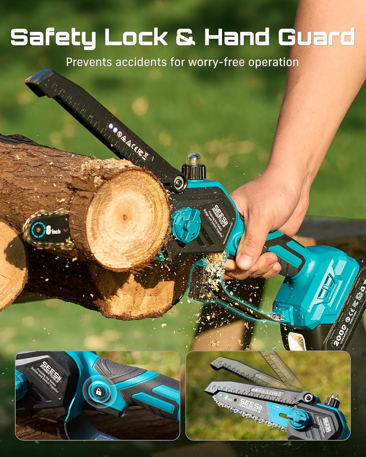 SEESII 2-in-1 Electric Pole Saws: Brushless Mini Chainsaw Cordless 6 Inch  2 x 4000mAh Batteries  Pole Saw for Tree Trimming Hand held Chain Saw with Extension Pole for Tree Limb Branch Cutter P6 Ace