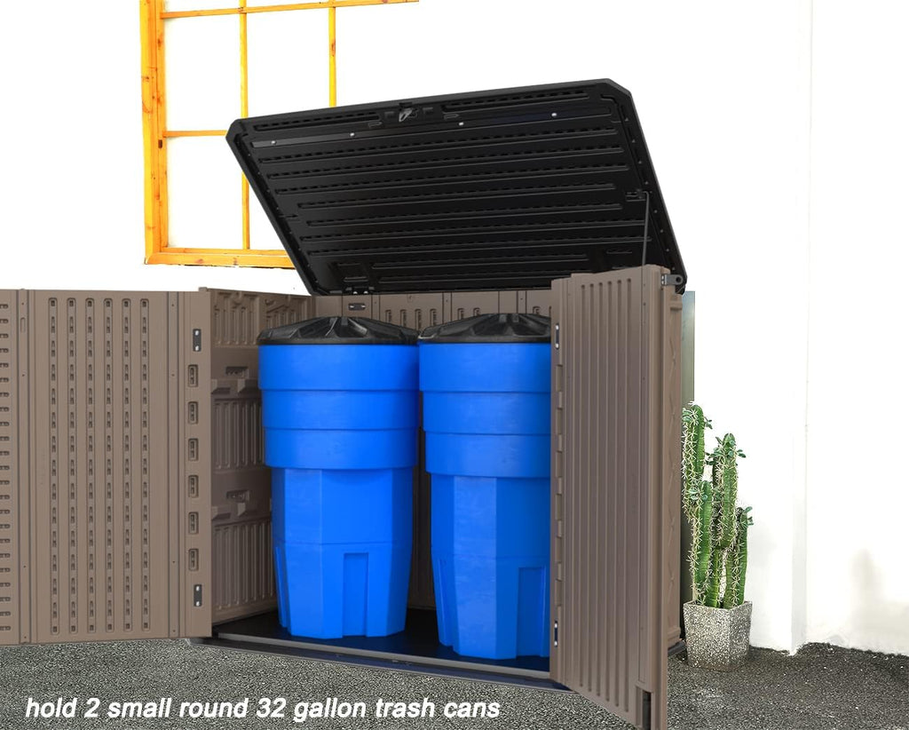 Horizontal Resin Storage Shed  34 Horizontal Cu.ft Outdoor Storage Cabinet Waterproof for Garden/Backyard/Home/Pool  Lockable(34 Cu.ft-Brown)
