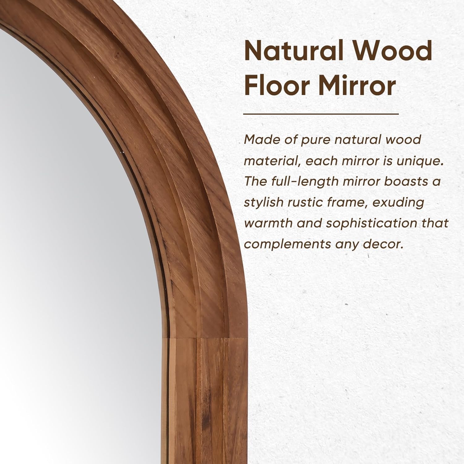 Full Length Mirror, 76"×34" Wooden Mirror Full Length with Stand Wood Floor Mirror, Oversized Stand Up Mirrors Large Wall Mirrors, Wall Mounted Mirrors, Arched Vintage Style, Browm