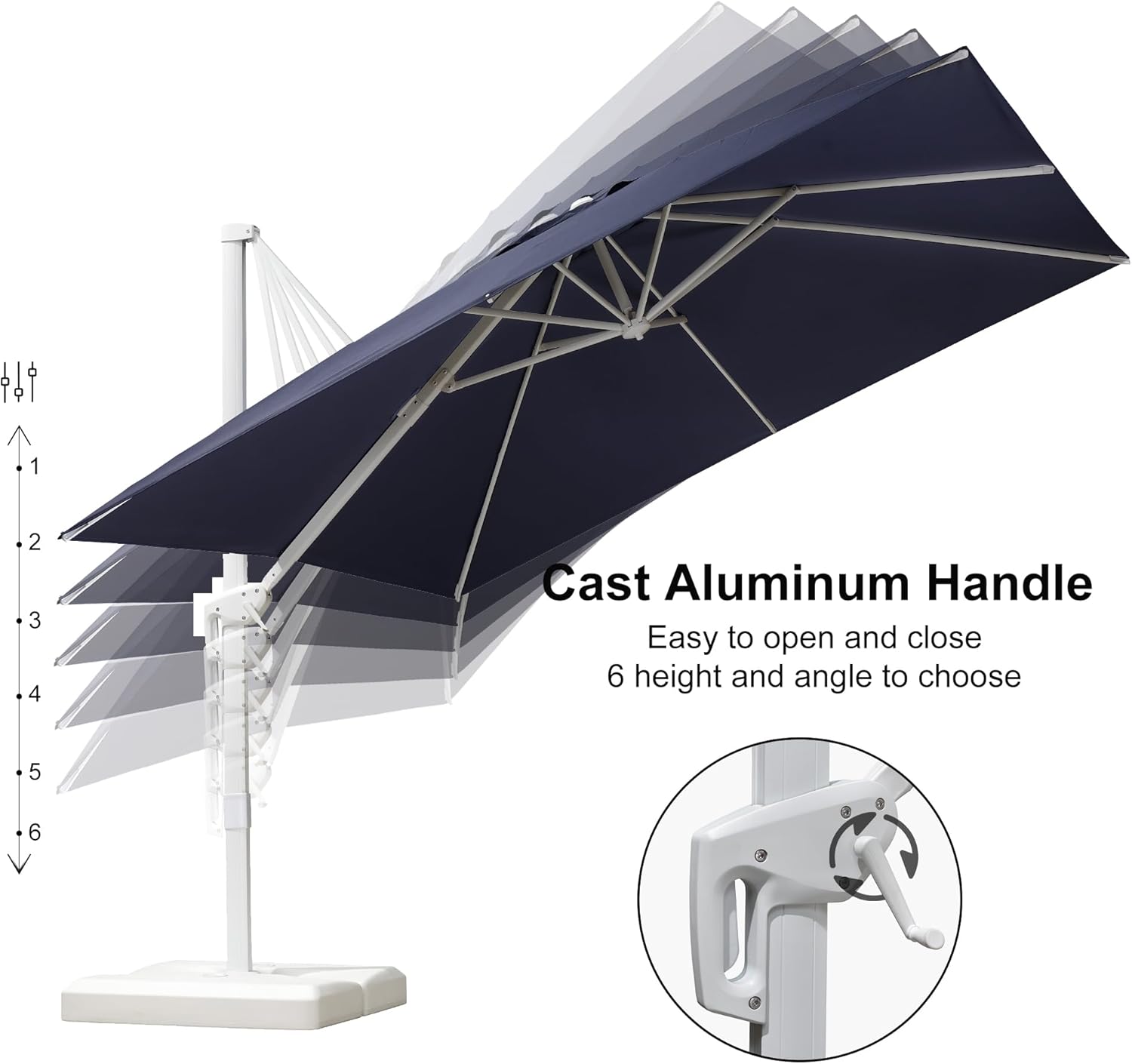 PURPLE LEAF 10 FT Patio Umbrella White Cantilever Umbrella Aluminum Square Outdoor Offset Umbrella Hanging Windproof with 360° Rotation for Garden Deck Pool, Navy Blue