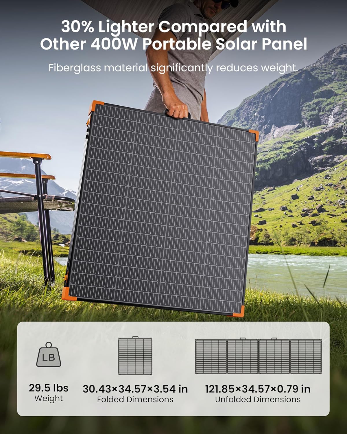 450W Portable Solar Panel 38V N-Type 16BB 25% High Efficiency Foldable Solar Charger for EcoFlow Delta/Anker C1000/Jackery/Bluetti Elite 100 IP68 Waterproof for Offgrid RV Power Backup