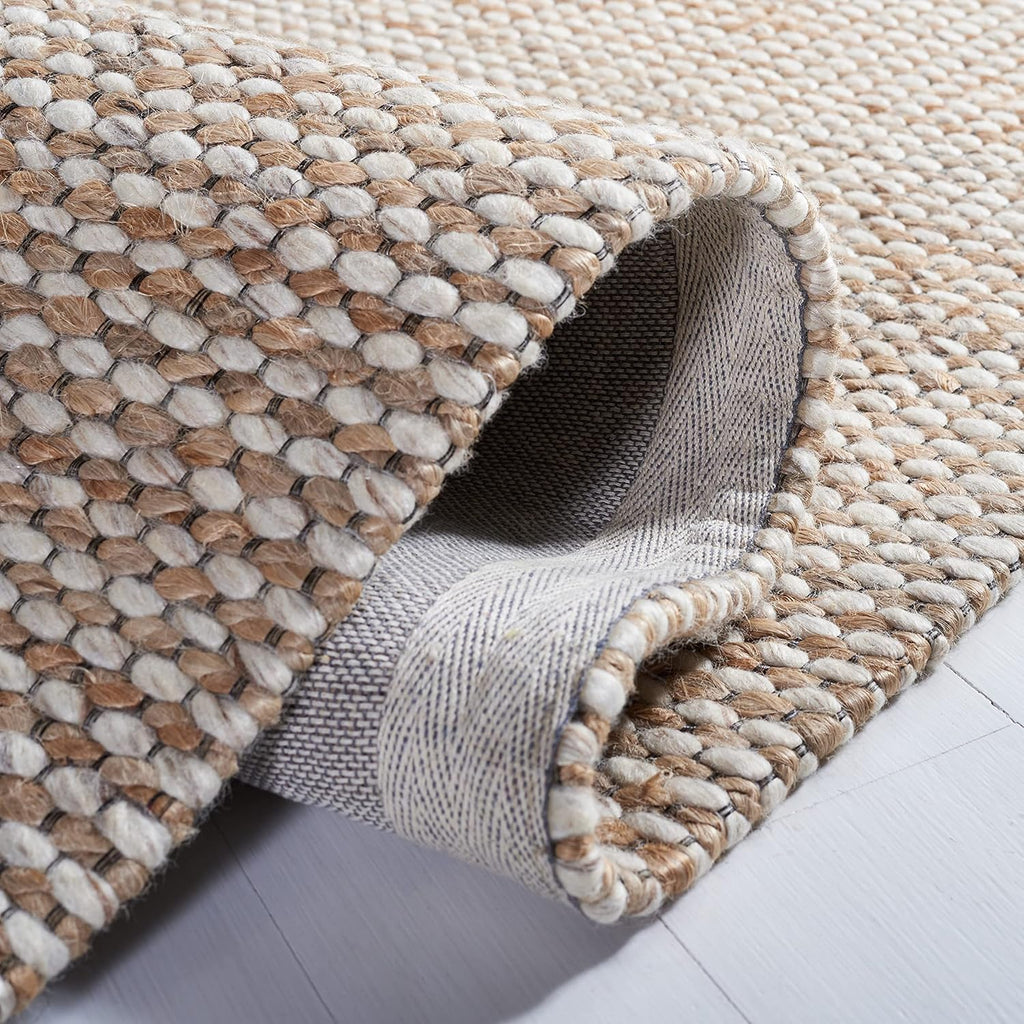 SAFAVIEH Natural Fiber Collection Area Rug - 9' x 12', Natural & Beige, Handmade Farmhouse Jute & Wool, Ideal for High Traffic Areas in Living Room, Bedroom (NFB553B)