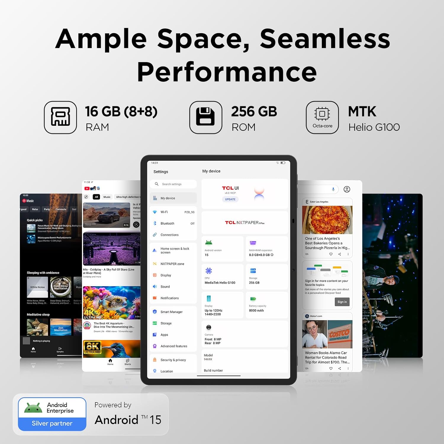 TCL NXTPAPER 11 Plus Android Tablet  11.5" 120Hz 2.2K Drawing Pad & Digital Notebook  Stylus & Flip Case Included  NXTPAPER 4.0 Display  AI Tools  8+8GB RAM  256GB Storage  8000mAh Battery  Onyx Black