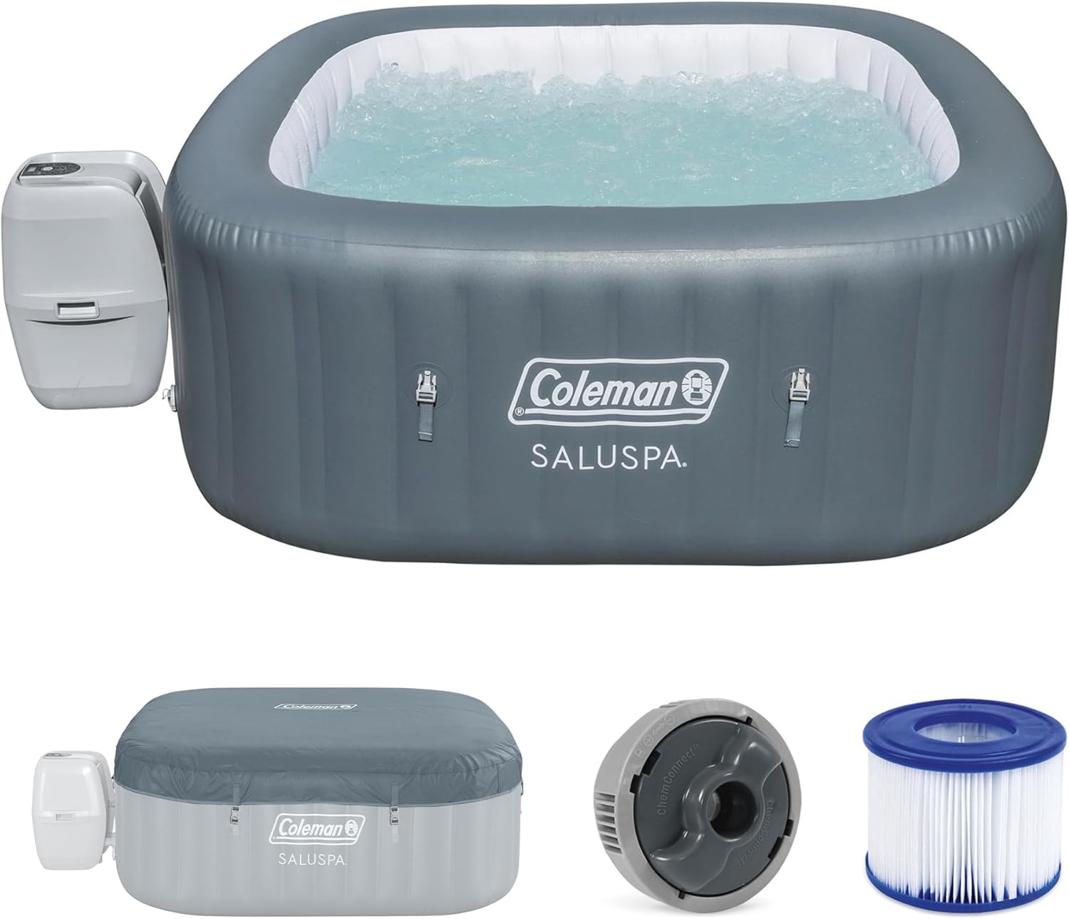 Coleman Hawaii 4 to 6 Person Inflatable Hot Tub  Square Energy-Efficient Portable Outdoor Spa with 140 AirJets  71" x 28"