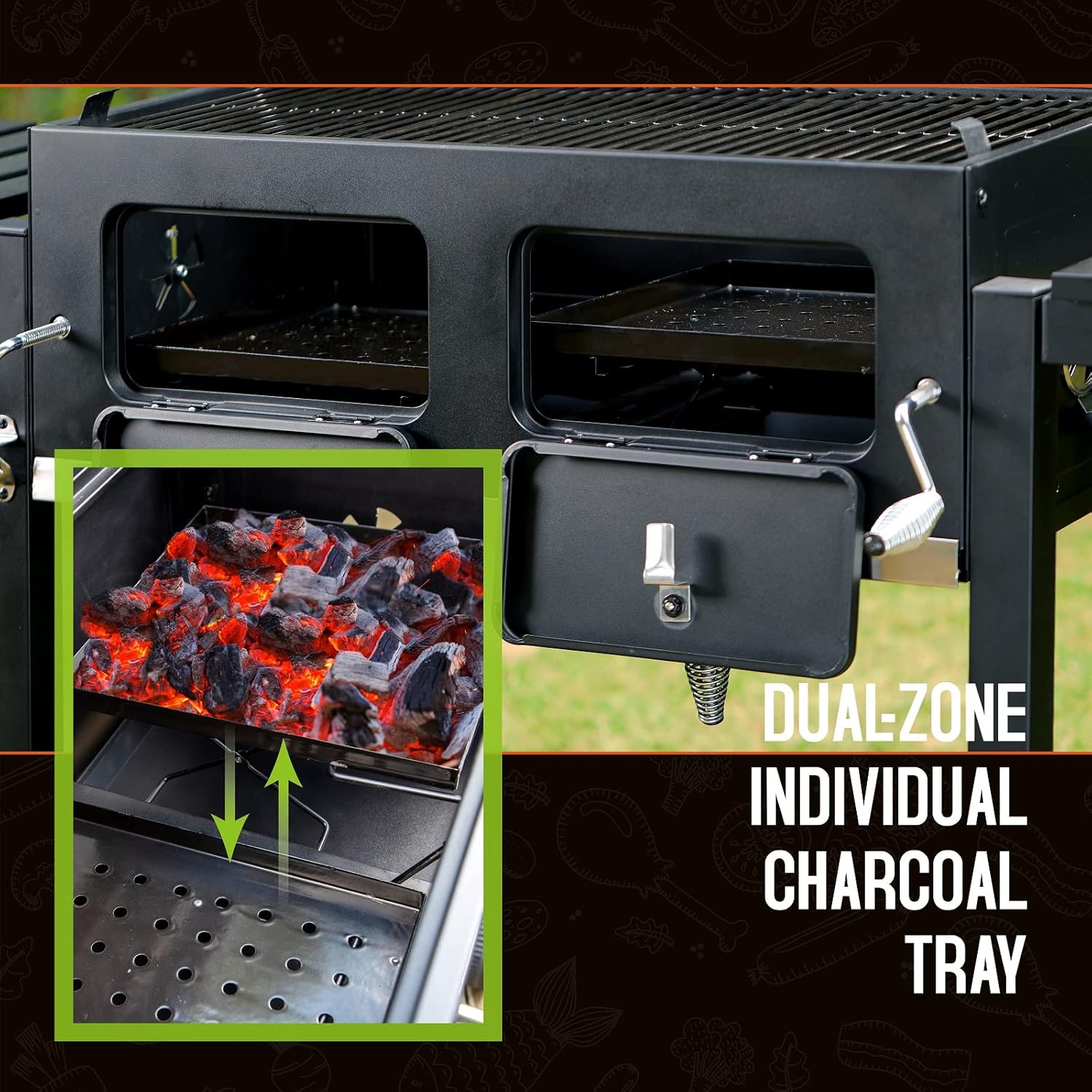 Sophia & William Extra Large Charcoal BBQ Grills with 794 SQ.IN. Cooking Area  Heavy Duty Outdoor Barbecue Grill with 2 Individual Lifting Charcoal Tray and 2 Foldable Side Table  Black