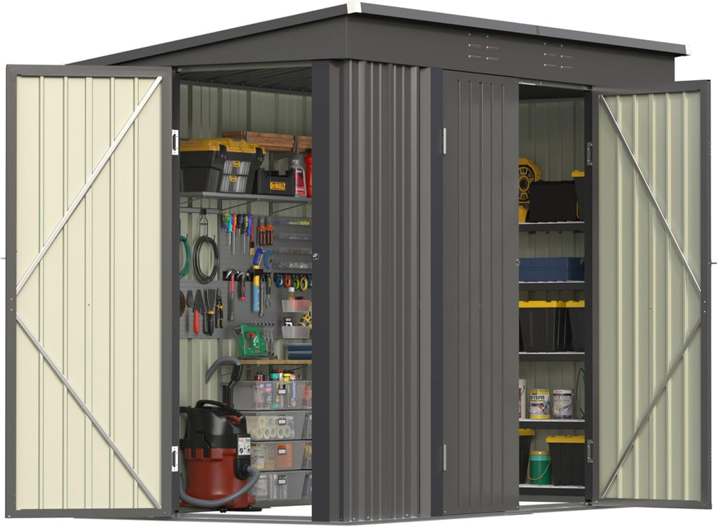 Patiowell 8x4 FT Outdoor Storage Shed  Heavy Duty Tool Metal Sheds with 3 Lockable Doors and Updated Frame Structure for Backyard Patio Lawn  Black