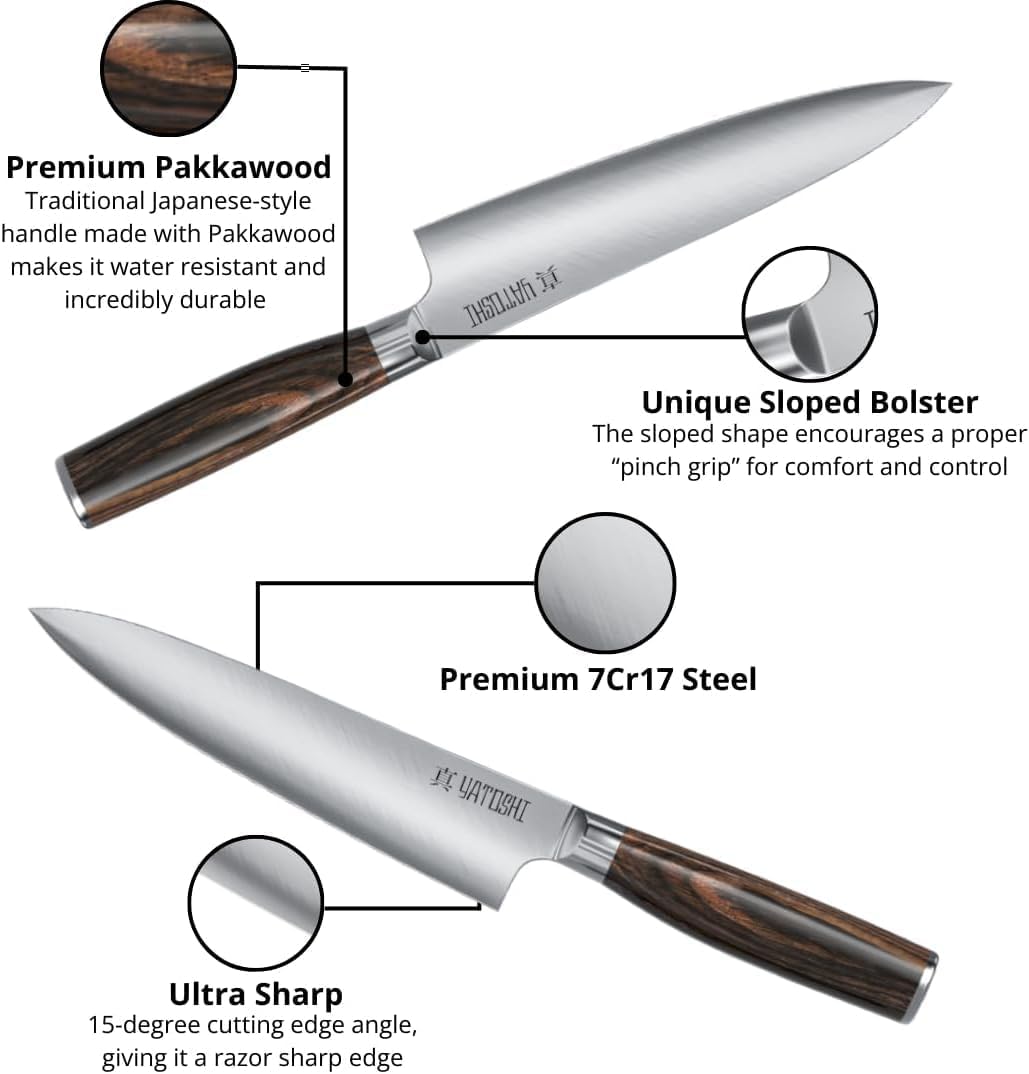 Yatoshi Kitchen Knife Set - 7 Piece, Ultra Sharp High Carbon Stainless Steel, Full Tang