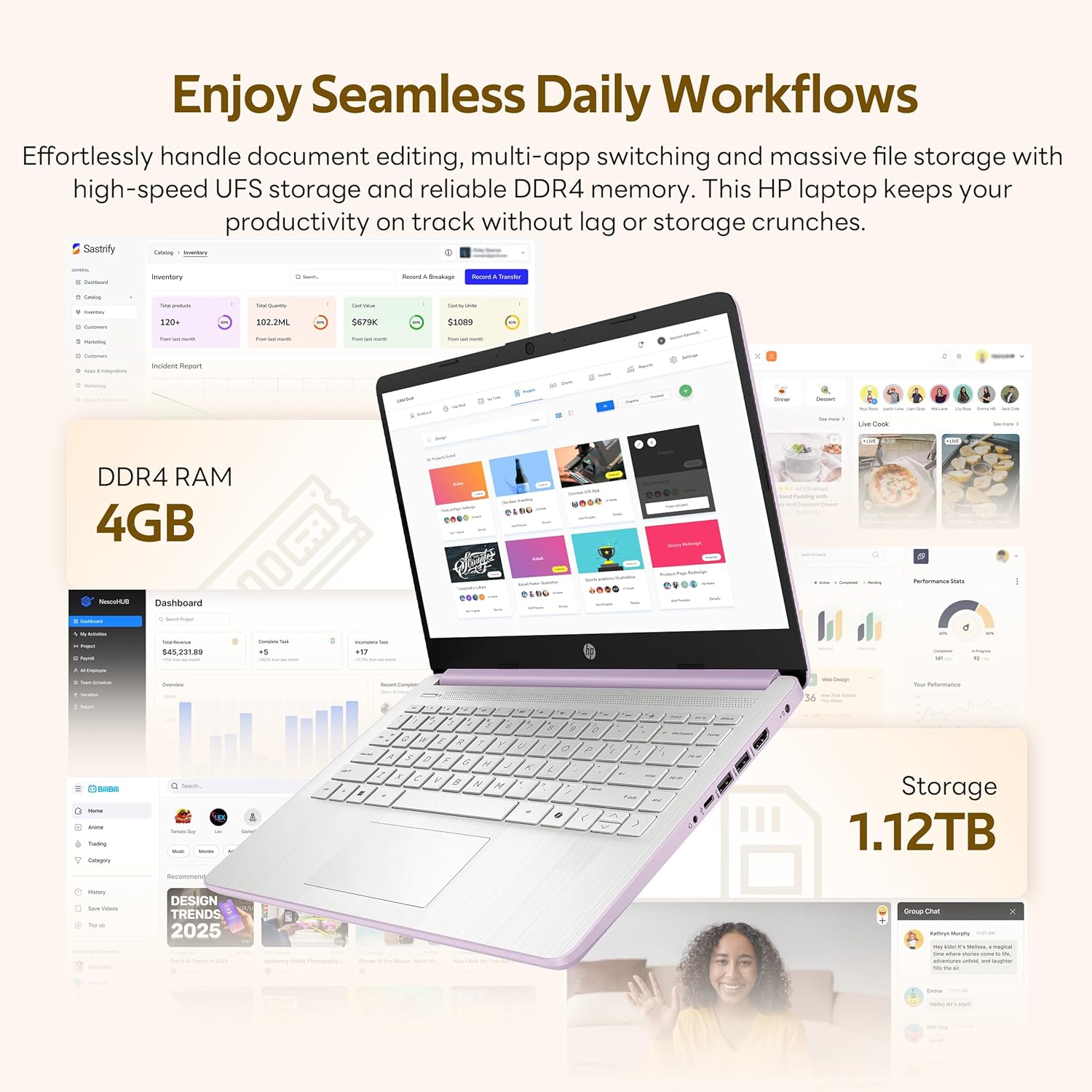 HP Flagship 14" HD Student&Business Laptop with AI Copilot  13th Gen Intel 4-Core  4GB RAM  1.12TB Storage (128GB UFS + 1TB Docking Station)  1 Year Office 365  Wi-Fi 6  Win 11 S  Lavender Purple