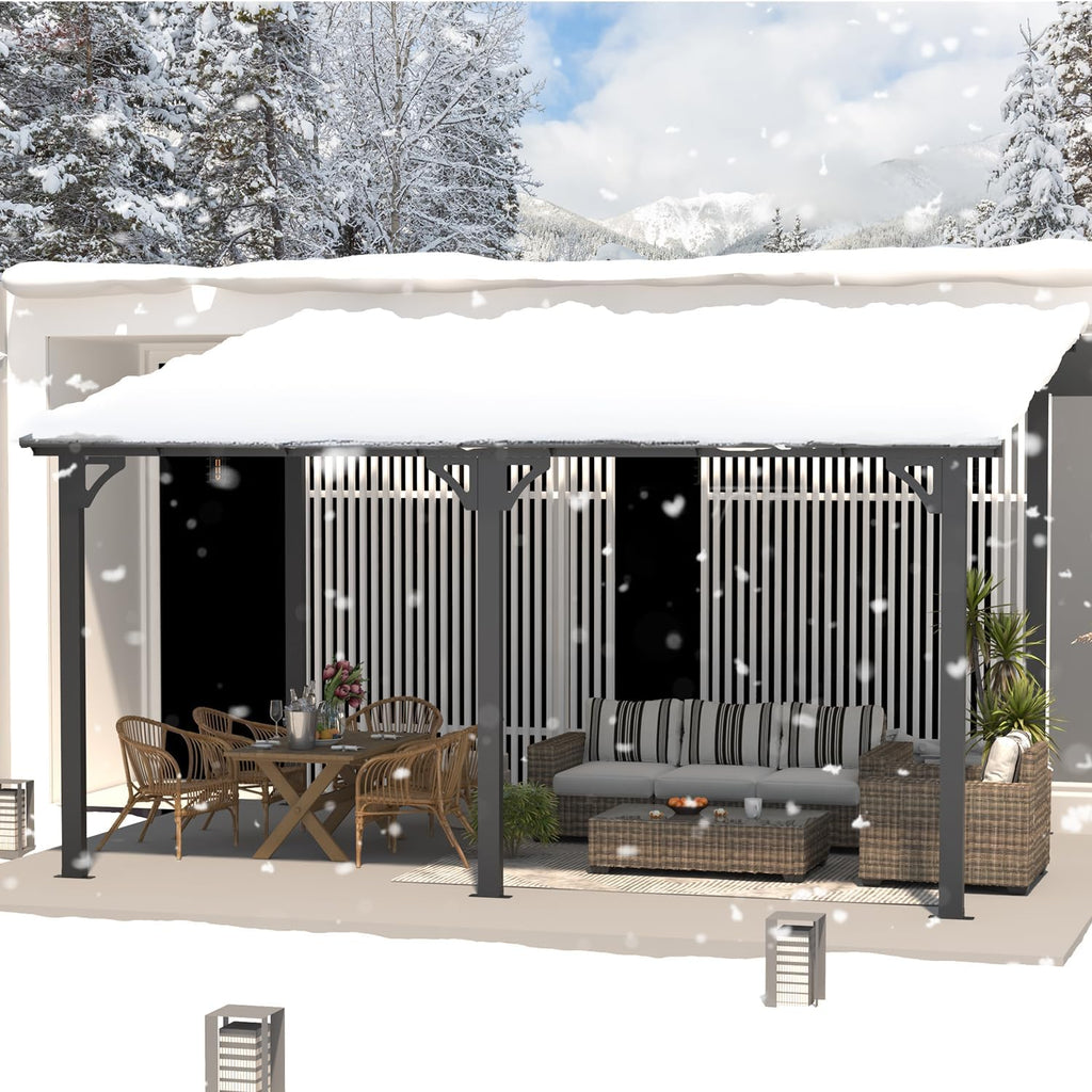 AECOJOY 14' x 10' Gazebo for Patio  Hard Top Lean to Gazebo Pergola with Roof (140 Sq.Ft Shaded)  Large Wall-Mounted Heavy Duty Awnings for Patio  Decks  Backyard and More