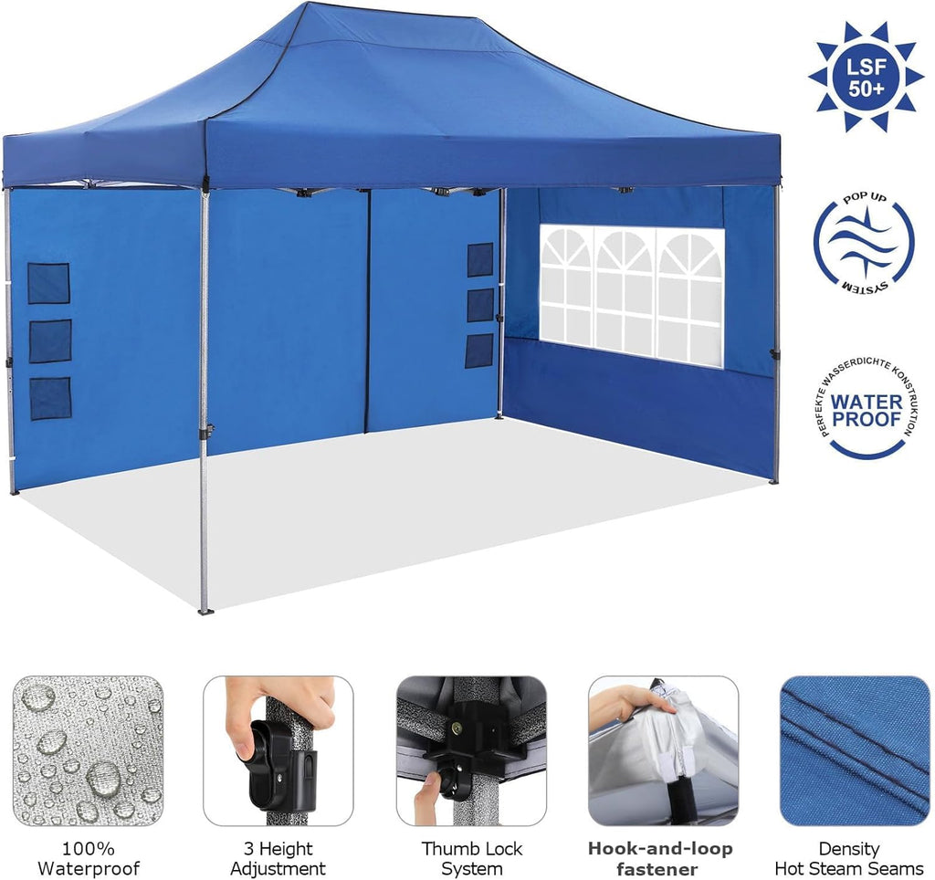 COBIZI 10x15 Pop Up Canopy with 4 Sidewall Heavy Duty Canopy UPF 50+ All Season Wind Waterproof Commercial Outdoor Wedding Party Tents for Parties Gazebo with Carry Bag(10 x 15 ft Blue)