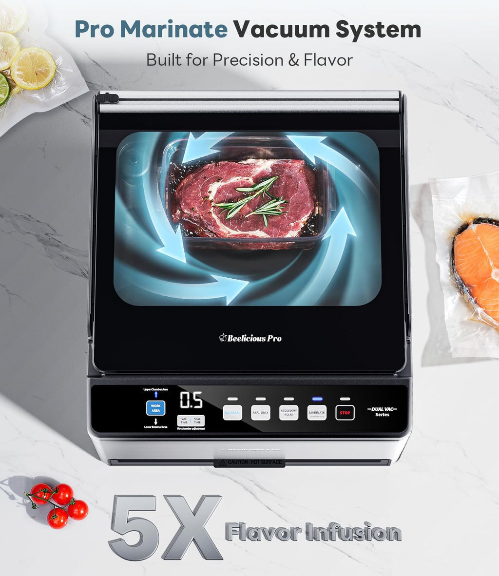 DualCore CVS101 Chamber Vacuum Sealer for Liquids & Sous Vide, 6L Dual Vacuum Zones & Extra-Wide Bag Clamp, 230W Dual-Core Dry Pump x4, Commercial-Grade Food Packaging Machine for Home Use