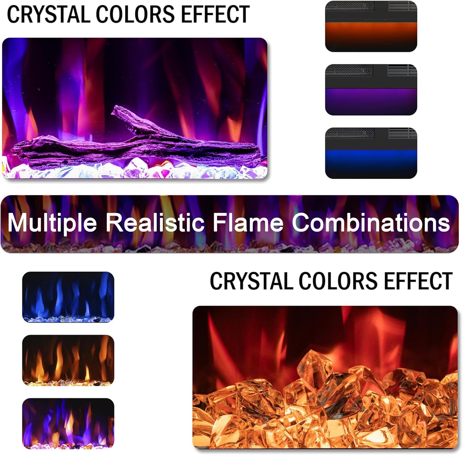 60 Inch Slim Electric Fireplace, Recessed in‑Wall or Wall Mounted, Ultra‑Narrow Frame, Realistic LED Flames with 3 Flame Colors & 3 Top Light Colors, Remote Control, Timer