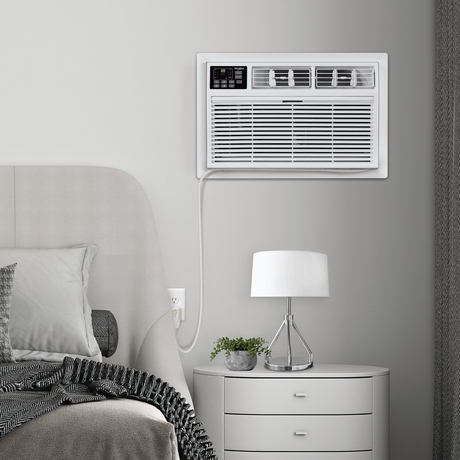 Whirlpool 10,000 BTU 230V Through-the-Wall Air Conditioner with Supplemental Heat, Dehumidifier and Remote, Wall AC Unit for Apartment, Living Room and Medium Rooms up to 450 Square Feet in White