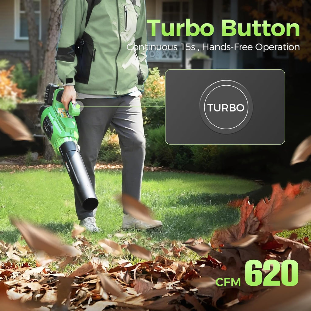 Leaf Blower  20V Cordless Electric Blower with 2 * 5.0Ah Batteries and 1 Hour Fast Charger  Lightweight Leaf Blower for Patio Cleaning  Lawn Care  Blowing Fallen Leaves and Dust