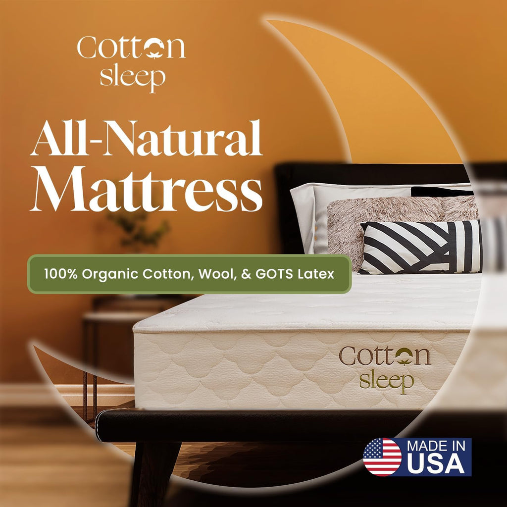 CottonSleep All Natural Mattress (100% Organic Cotton, Wool, & GOTS Latex, Made in The USA) Non Toxic, Fiberglass Free Hybrid Pocket Coil and Plush Foam Bed in A Box Medium Soft - Queen, 11"