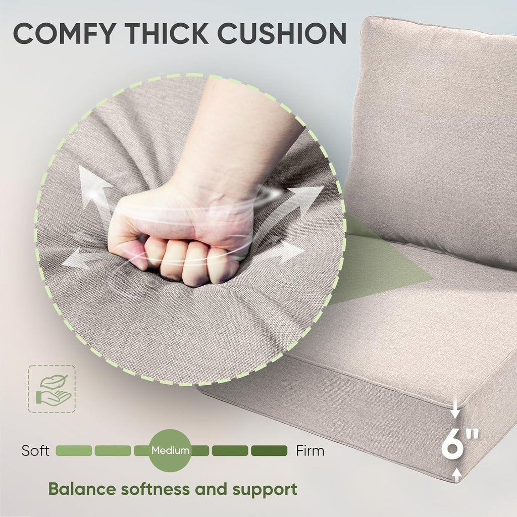 Outdoor Chair Cushions Set of 3  Waterproof 24x24 Patio Chair Cushion  6" Thickened Seat Cushion for Outdoor Furniture  Couch Cushion Replacement  Include 3 Back & 3 Seat Cushions  Thick/Beige