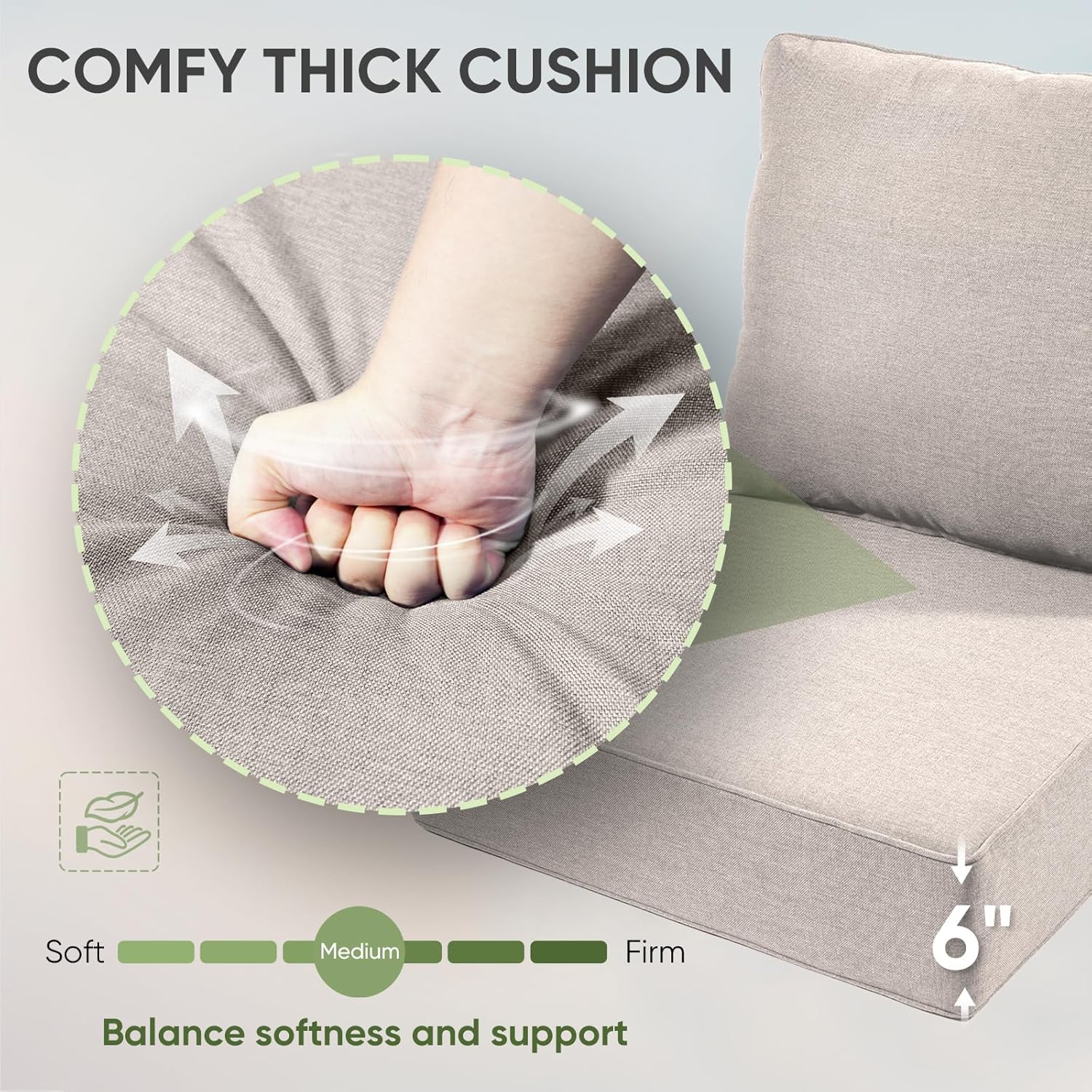 Outdoor Chair Cushions Set of 3  Waterproof 24x24 Patio Chair Cushion  6" Thickened Seat Cushion for Outdoor Furniture  Couch Cushion Replacement  Include 3 Back & 3 Seat Cushions  Thick/Beige