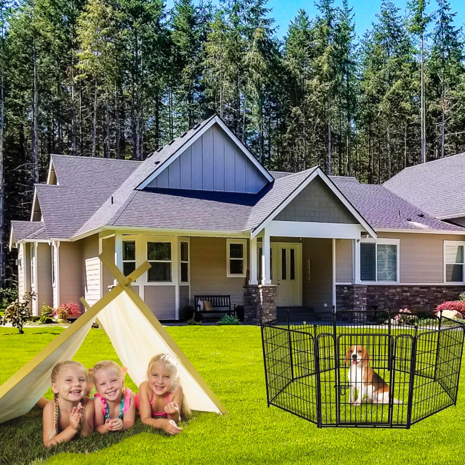 ADAVIN Tall Garden Fence Wide Door Low Threshold  54 inch High 10 Panels Total 22.1 Ft(L)  Black Heavy Duty Metal Dog Fencing for Yard or Camping Suitable for Indoor Pet Fence or Outdoor Dog Fencing